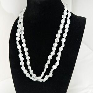 Double Strand Opalescent Glass Bead Necklace 925 Sterling Clasp 18 Moonstone